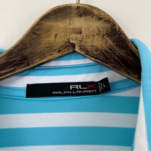 RLX Ralph Lauren Performance Striped Polo Blue White Lightweight Size Large - Picture 3 of 13